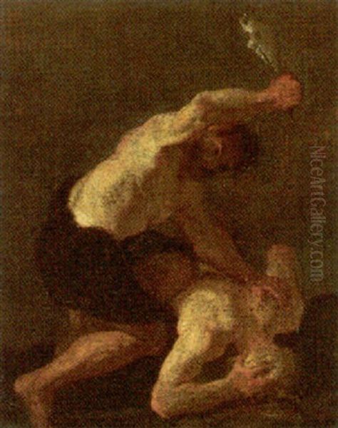 Cain Slaying Abel Oil Painting by Pierre-Louis Cretey