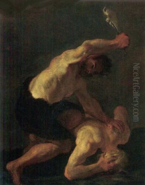 Cain Slaying Abel Oil Painting by Pierre-Louis Cretey