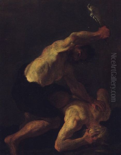 Cain Slaying Abel Oil Painting by Pierre-Louis Cretey