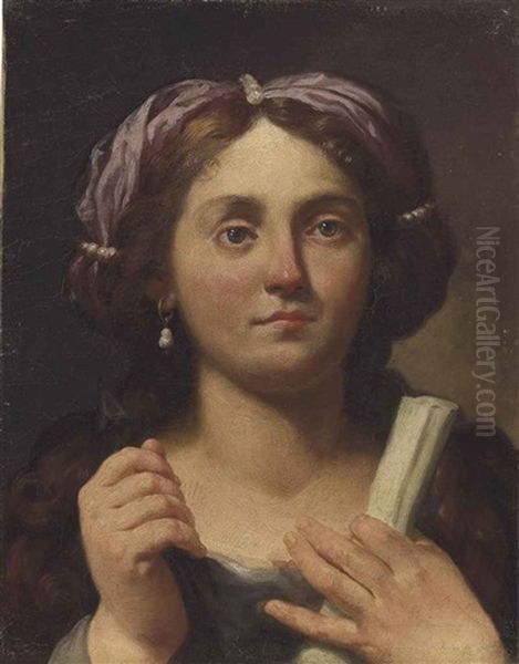 Portrait Of A Lady, Bust-length, Holding A Scroll And Arrow Oil Painting by Donato Creti