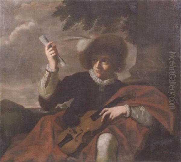 A Bravo Holding A Violin And Scroll Of Music Oil Painting by Donato Creti