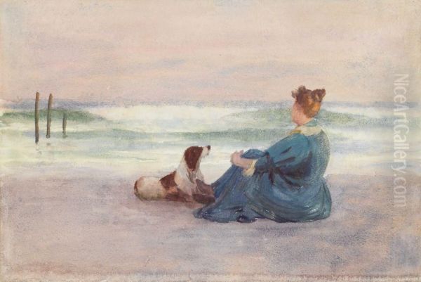 Mrs. Anshutz And Dog At Holly Beach Oil Painting by Thomas Pollock Anschutz