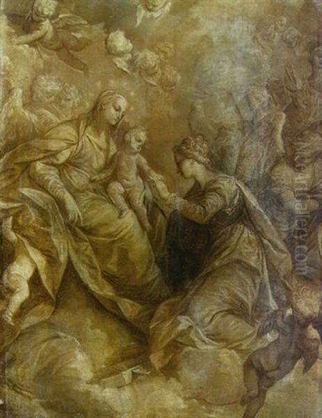 The Mystic Marriage Of Saint Catherine Of Alexandria, With Angels And Cherubim Oil Painting by Donato Creti