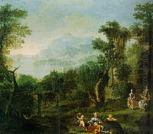 Landscape With Nymphs And Putti Gathering Flowers Oil Painting by Donato Creti