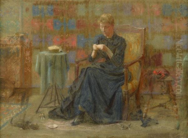 Woman Sewing Oil Painting by Thomas Pollock Anschutz