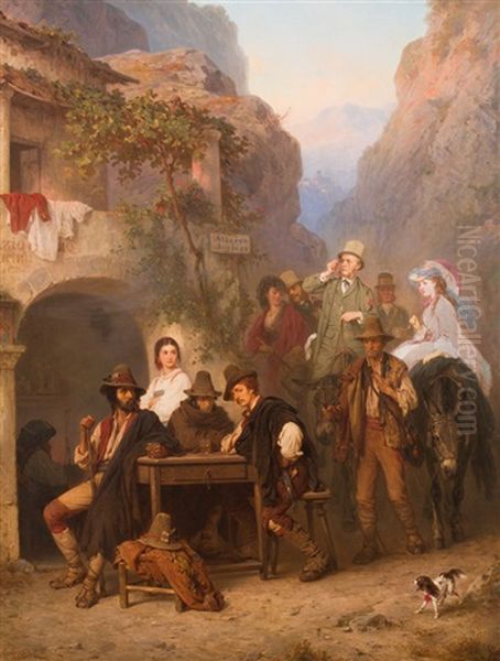 Touristen Gelangen Zum Albergo Inglese Oil Painting by Konstantin Johannes Franz Cretius