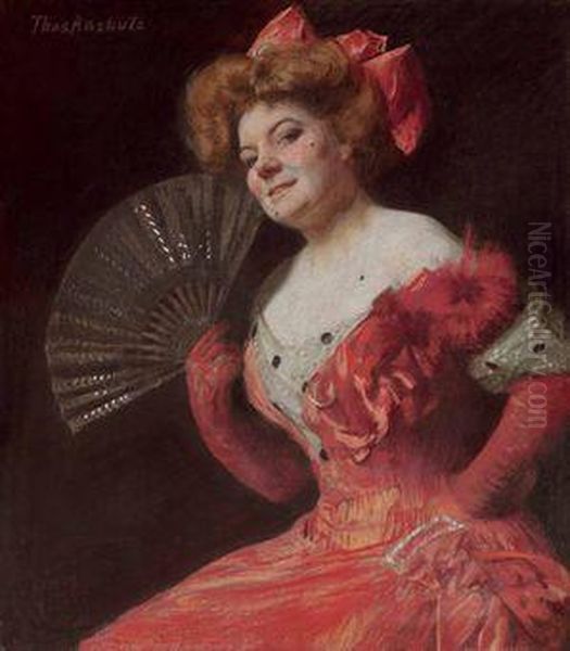 A Study In Scarlet: Portrait Of Katherine Rice Oil Painting by Thomas Pollock Anschutz