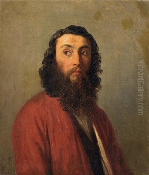 Portrat Eines Bartigen Mannes In Roter Jacke Oil Painting by Konstantin Johannes Franz Cretius