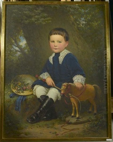 Portrait Eines Sitzenden Knaben Mit Spielzeugpferd Oil Painting by Konstantin Johannes Franz Cretius