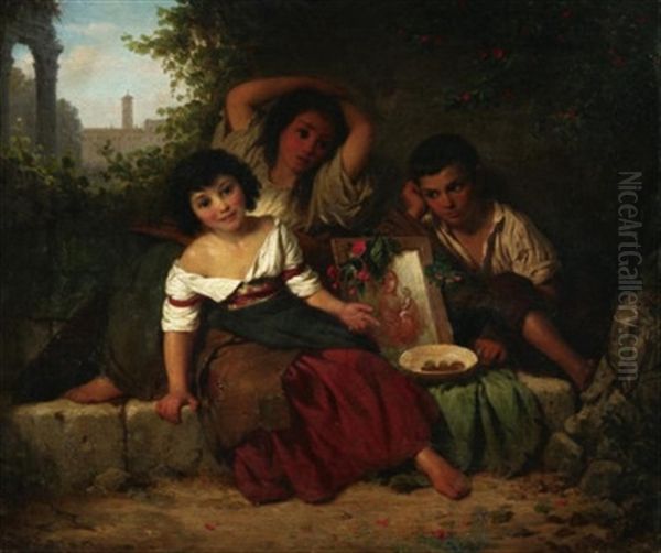 Die Milde Gabe Oil Painting by Konstantin Johannes Franz Cretius