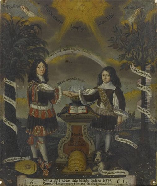 Allegorical Portrait Of The Brothers Phillip Albert And Wilhelm Heinrich Von Limpurg Oil Painting by Joachim Georg Creuzfelder