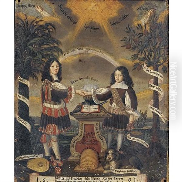 Allegorical Portrait Of The Brothers Phillip Albert And Wilhelm Heinrich Von Limpurg Oil Painting by Joachim Georg Creuzfelder