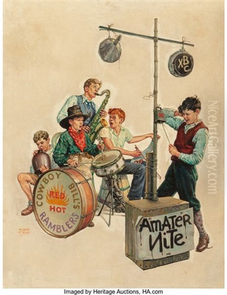 Amateur Nite - Cowboy Bill's Ramblers, The Saturday Evening Post Cover Oil Painting by Monte Crews