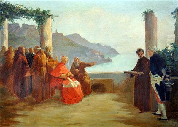 La Visita Del Cardinale Ai Cappuccini Ad Amalfi Olio Su Tavola Oil Painting by Pasquale di Criscito