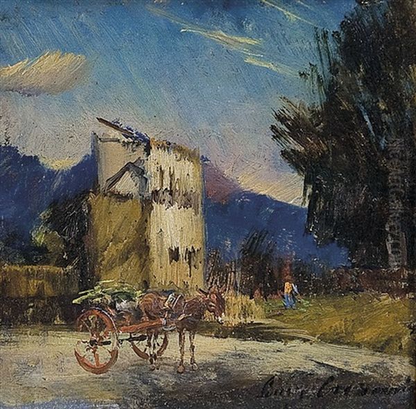 Paesaggio Con Carretto E Asino by Luigi Crisconio