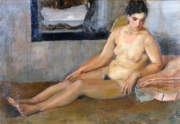 Nudo Femminile Olio Su Tela Oil Painting by Luigi Crisconio