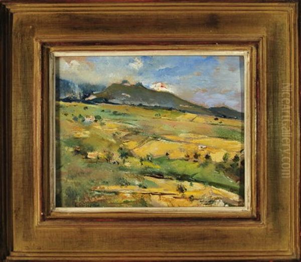 Weite, Italienische Landschaft Mit Blick Auf Einen Vulkanausbruch In Der Ferne Oil Painting by Luigi Crisconio