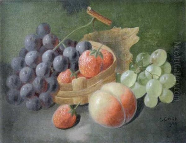 A Still Life Of Grapes And Strawberries On A Ledge Oil Painting by George Crisp