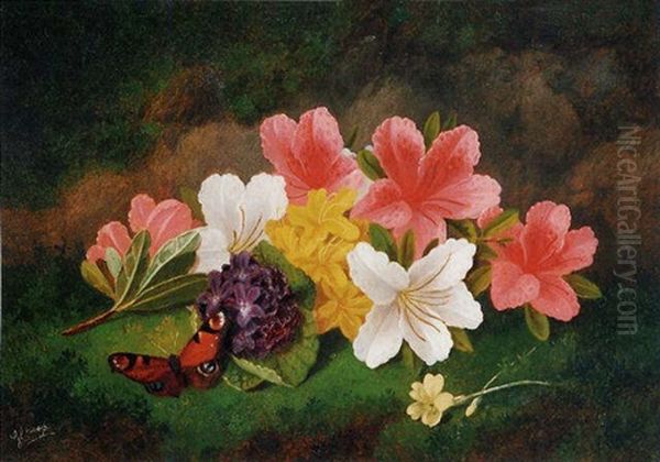 Still Life With Flowers And Butterfly Oil Painting by George Crisp