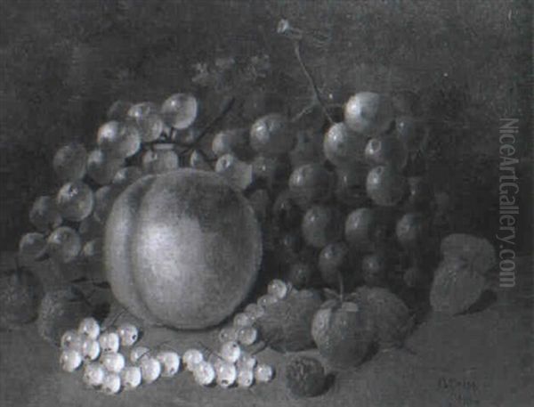 Still Life Of Grapes, Strawberries, Apples And Rasberries   Displayed On A Ledge Oil Painting by George Crisp