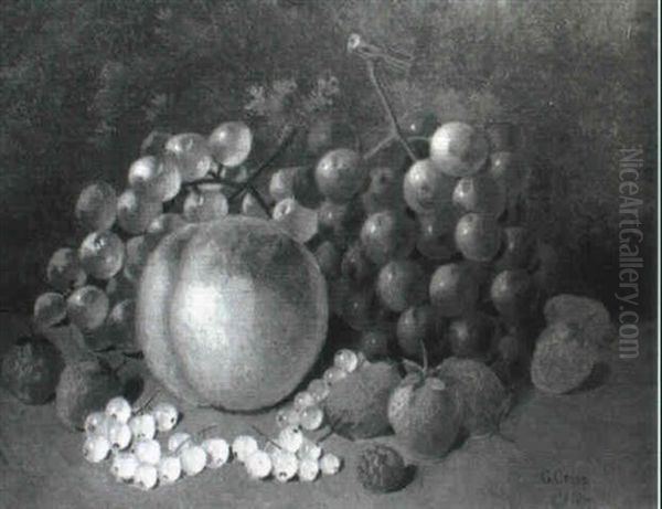 Still Life Of Grapes, Strawberries, Apples And Raspberries  Displayed On A Ledge Oil Painting by George Crisp