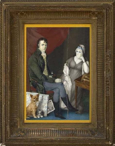 An Artist, His Mother And A Dog Oil Painting by Joshua Cristall