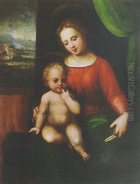 Madonna And Child With Saint John The Baptist In A Landscape Oil Painting by Francesco di Cristofano