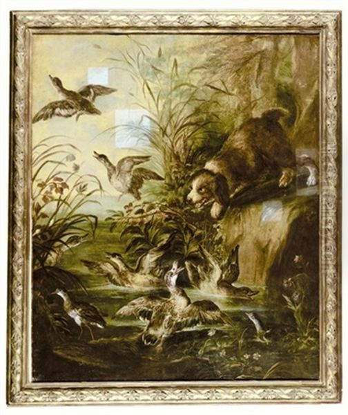 A Spaniel Flighting Ducks Oil Painting by Angelo Maria (Crivellone) Crivelli