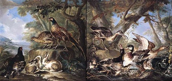 A Wooded Landscape With Ducks And A Curlew In A Pond Oil Painting by Angelo Maria (Crivellone) Crivelli