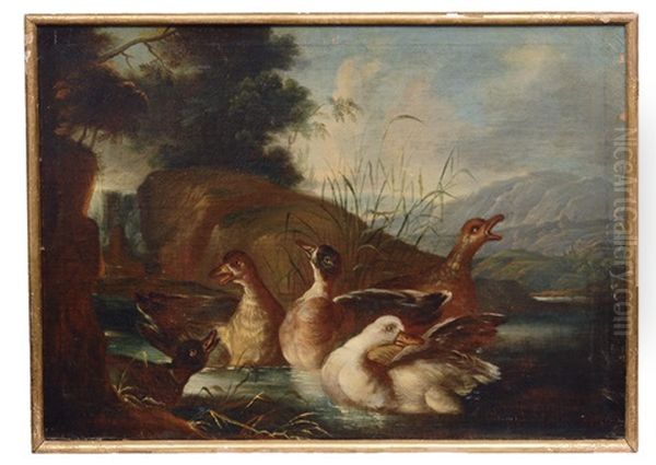 Poultry In A Landscape (+ Another, Similar; Pair) Oil Painting by Giovanni (Crivellino) Crivelli