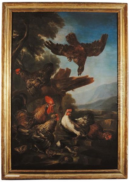 Tacchini Gallo E Galline (pair) Oil Painting by Giovanni (Crivellino) Crivelli