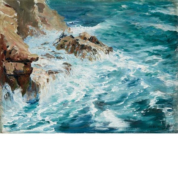 Rocks And Sea, Krkn, Croatia Oil Painting by Menci Clemens Crncic