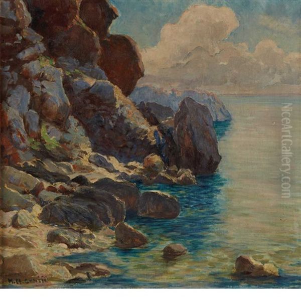 Rocky Shoreline Oil Painting by Menci Clemens Crncic