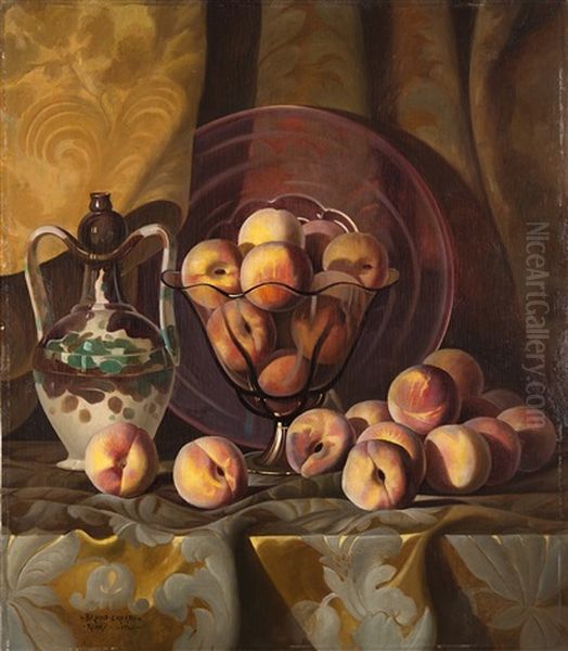 Composizione Con Pesche E Vasi Oil Painting by Bruno Croatto