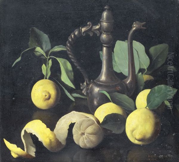 Still Life Of Lemons And Ewer Oil Painting by Bruno Croatto