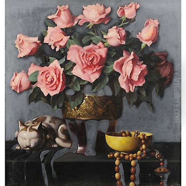 Rose E Porcellane Oil Painting by Bruno Croatto