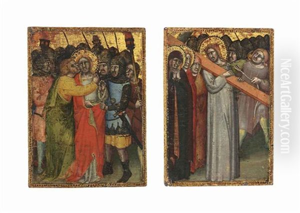 The Betrayal Of Christ; The Way To Calvary (2 Works) Oil Painting by Simone (di Filippo) dei Crocifissi