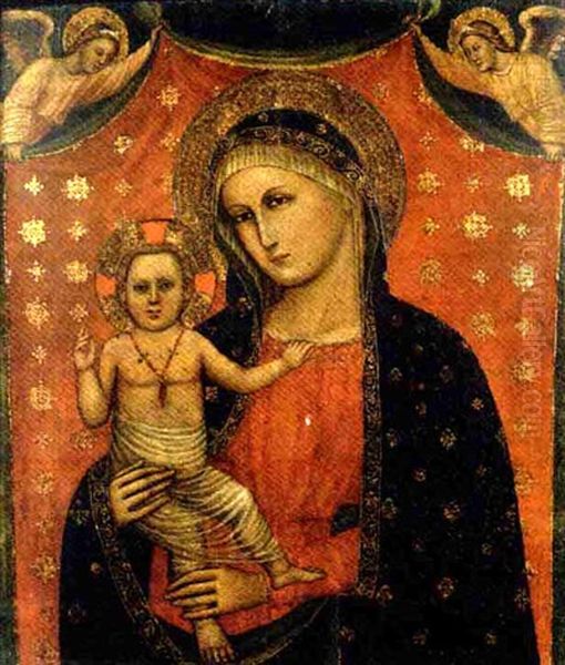 Madonna Con Bambino E Due Angeli Oil Painting by Simone (di Filippo) dei Crocifissi