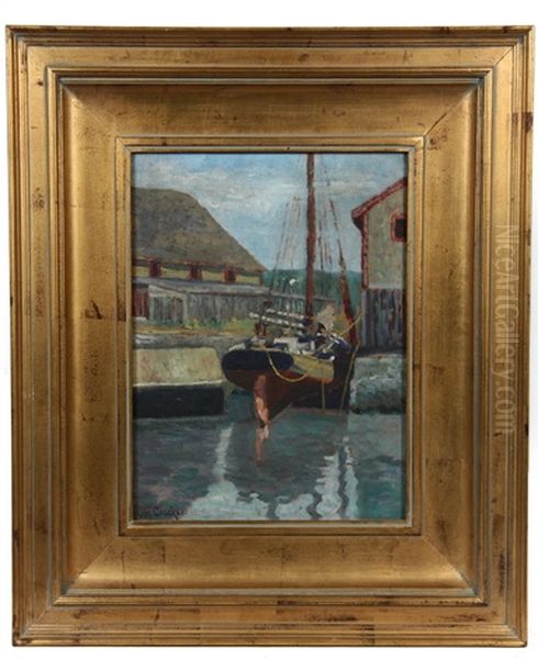 Friendship Sloop In Drydock Oil Painting by John Denison Crocker