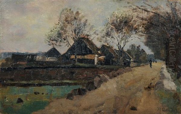 Norddeutsche Landschaft Mit Bauernhausern Oil Painting by Paul Eduard Crodel