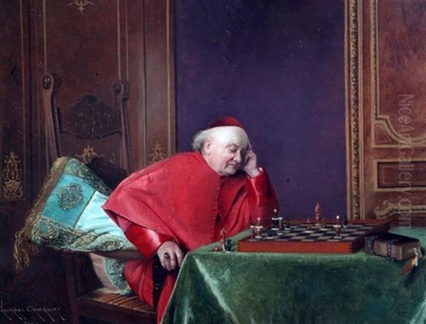 Cardinals Playing Chess And Reading A Book Oil Painting by Georges Croegaert