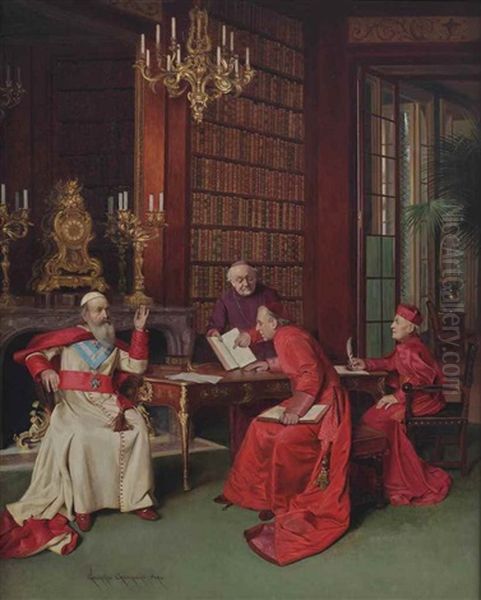 A Russian Patriarch Visiting Cardinals Oil Painting by Georges Croegaert