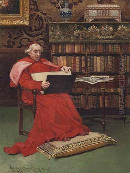 In The Library Oil Painting by Georges Croegaert