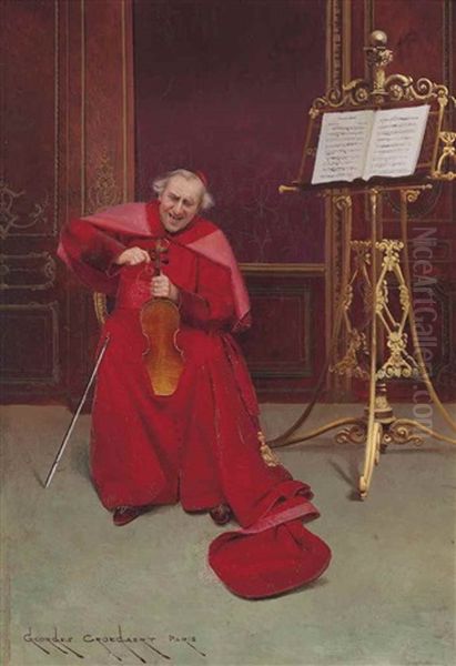 Tuning The String Oil Painting by Georges Croegaert