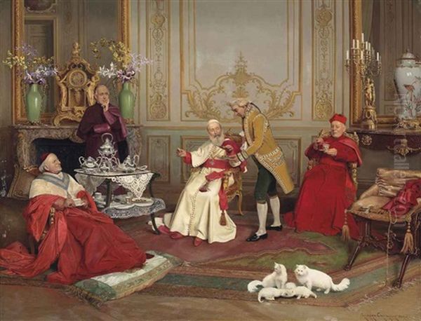 A Distinguished Visitor Oil Painting by Georges Croegaert