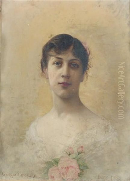 Portrait De Jeune Femme Oil Painting by Georges Croegaert