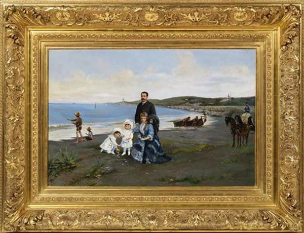 Une Famille Sur La Plage by Georges Croegaert