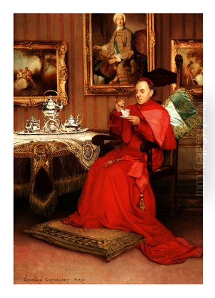 Cardinals At Leisure (pair) Oil Painting by Georges Croegaert