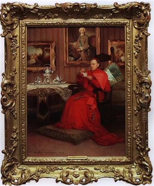 Cardinal Taking Tea Oil Painting by Georges Croegaert