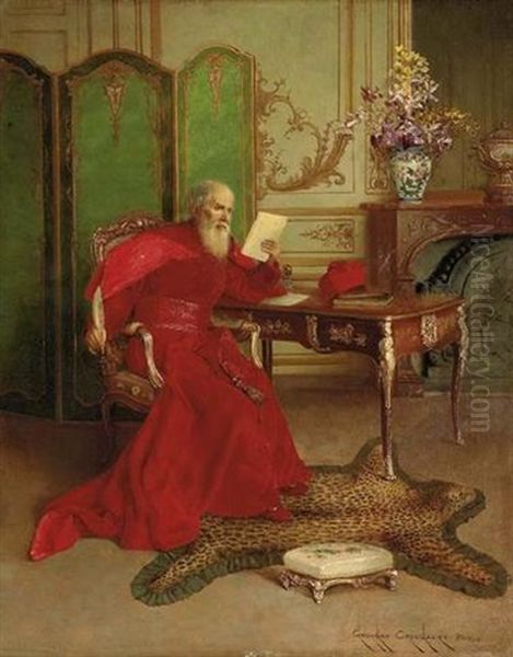 A Portrait Of A Cardinal Reading A Letter Oil Painting by Georges Croegaert